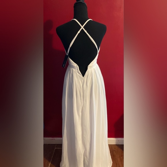 Fashion Nova Long White Mesh V neck Formal Dress - Picture 3 of 3